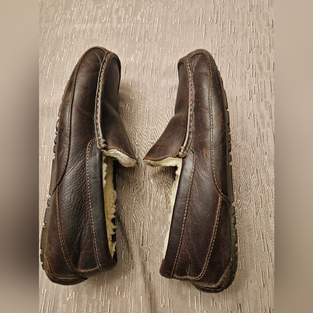 UGG Dark Brown Leather Slip-On Loafers - Picture 5 of 8